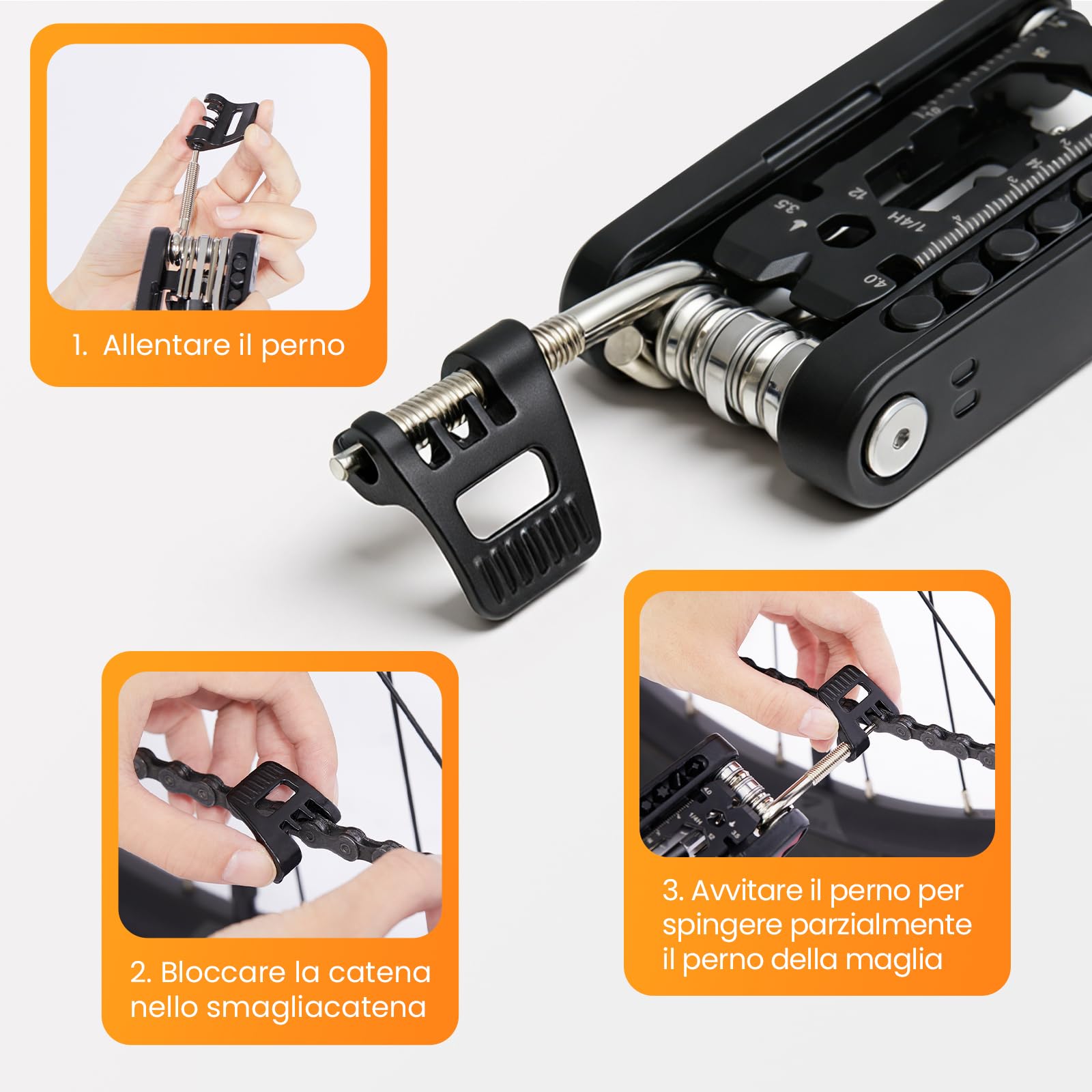 Kit di Riparazione Bici Multifunzione, 25 in 1 Attrezzo Pieghevole, Kit di Strumenti per Emergenze Outdoor, Set di Attrezzi per Biciclette da Strada e Mountain Bike
