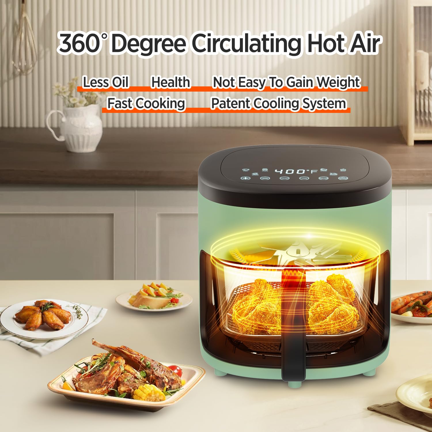6-IN-1 Glass Air Fryer,4.5QT Air Fryer with Viewing Glass