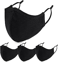 BeatBasic BB-9201 Black 3-Ply Reusable Cloth Face Masks for Adults, Large Size, Washable Fabric Pack of 6