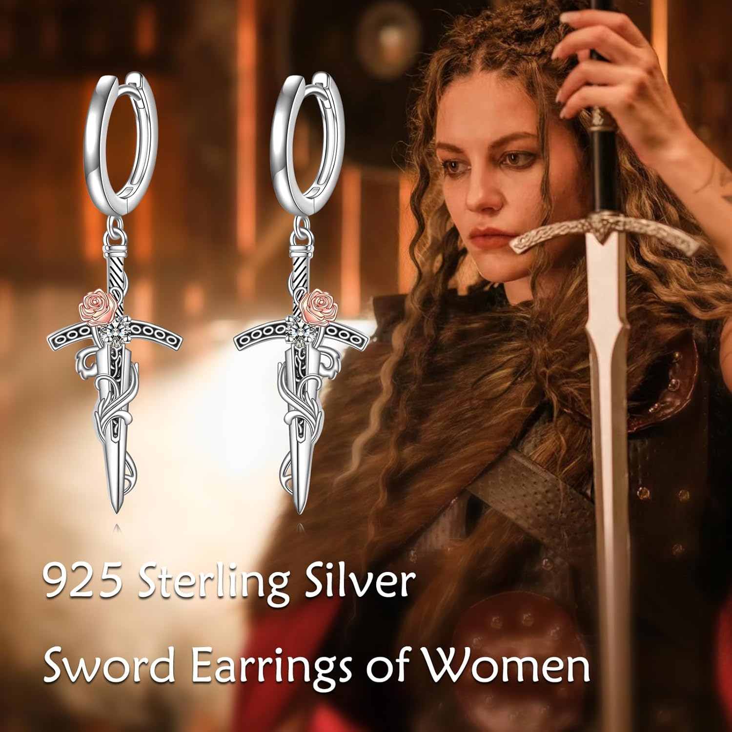 URONE Sword Earrings 925 Sterling Silver Sword Hoop Earrings Gothic Punk Jewelry Gifts for Women