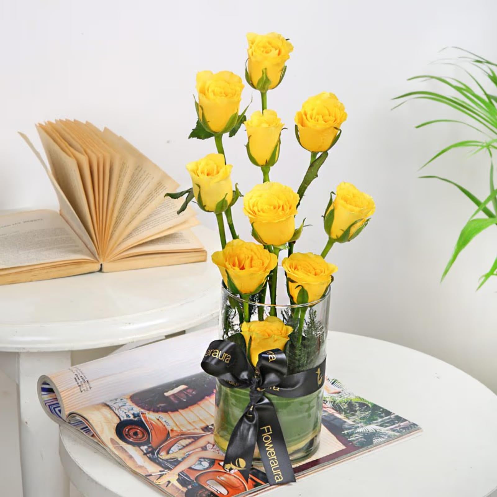 FlowerAura Fresh Live Flower Bouquet of 10 Yellow Roses Flowers In Glass Vase For Birthday Gift, Anniversary Gift, Wedding Gift, Congratulations Gift & Gift For Special Occasions (Same Day Delivery) (B09XVLQ3NT) Amazon Price History, Amazon Price Tracker