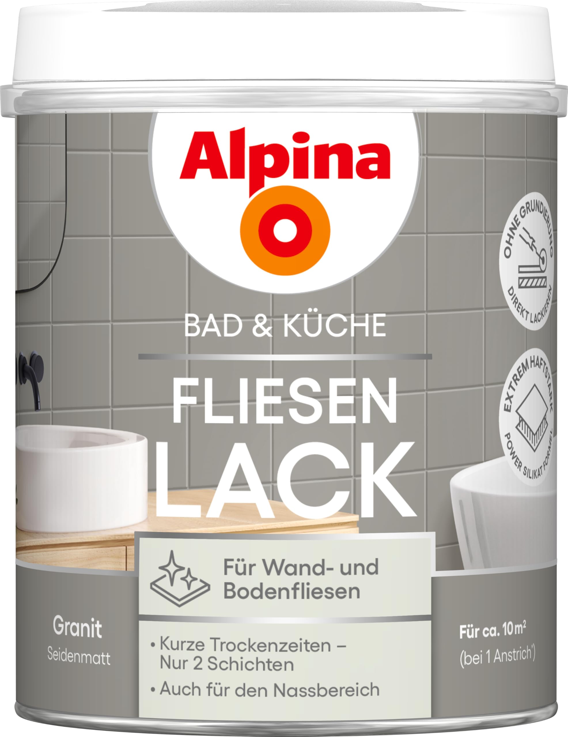 Alpina Bad & Küche Fliesen-Lack Granit – seidenmatter Fliesenlack für Wandfliesen im Innenbereich