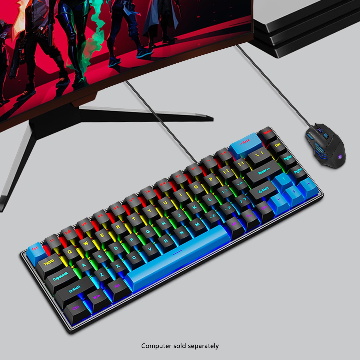 SaharaCase - Kabelgebundene Gaming-Tastatur und -Maus-Kombination, 68 Tasten, Anti-Ghosting-Multi-Taste, RGB-Hintergrundbeleuchtung (Schwarz/Blau)
