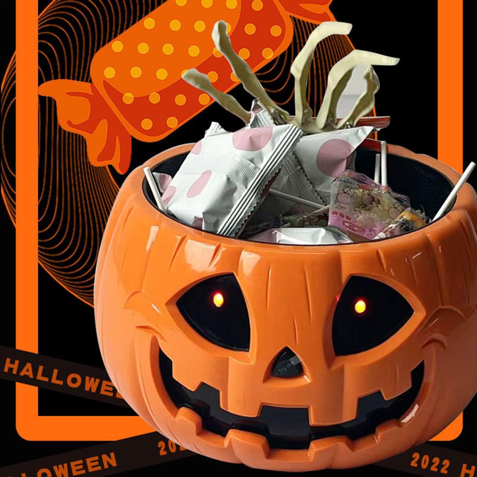 Halloweenowa Miska Na Cukierki Elektryczna Dyniowa Miska Na Słodycze Z Ręką | Do Podawania Do Nawiedzonego Domu Przyjęć Urodzinowych Klasy Domu Podwórka Ganku