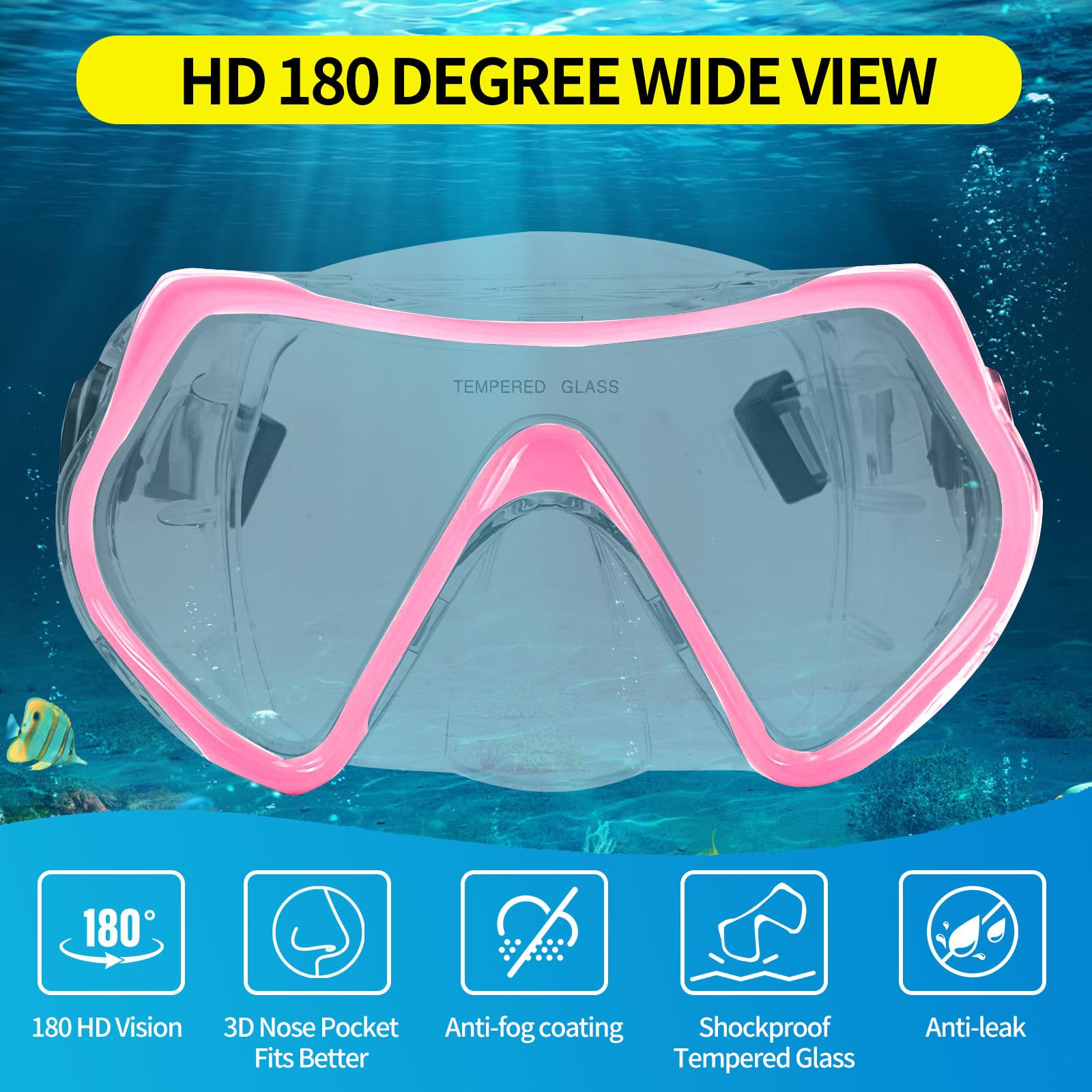 POPOYU Schnorchelmaske Erwachsene,Schnorchelset Tauchermaske Erwachsene,Taucherbrille mit Schnorchel Tauchmaske CO2 Sicher Cressi Taucherbrille zum Schnorcheln Alternative Schnorchelausrüstung(Pink)