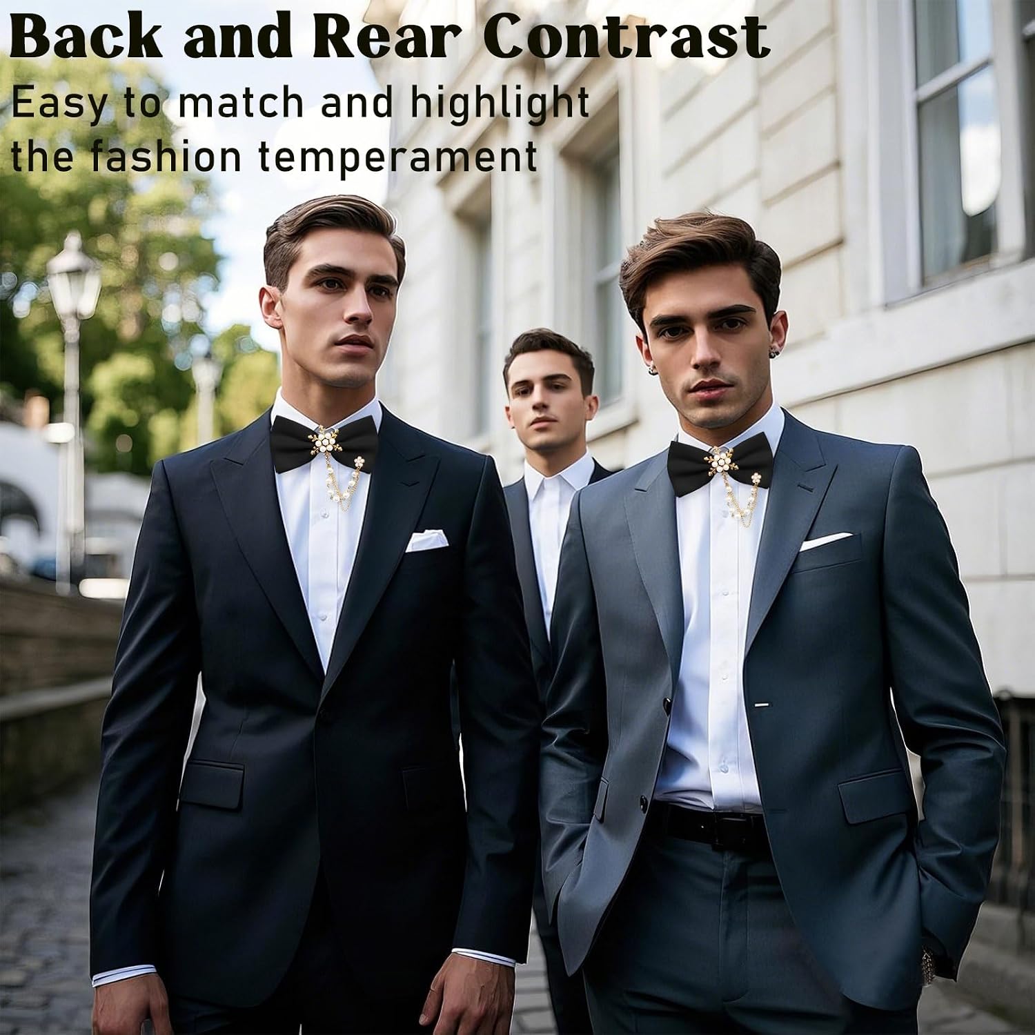 Pearl Bow Ties for Men, Pre Tied Bowties Men with Pearl Chain Tuxedo Mens Bow Tie for Wedding Banquet Dance Party
