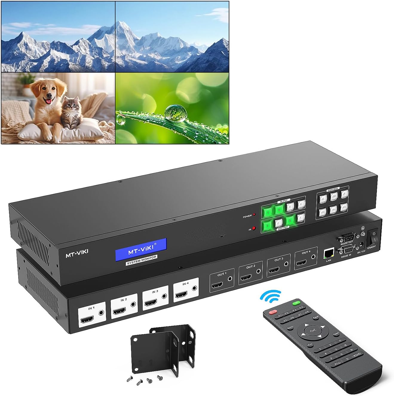 - 4x4 4K Seamless HDMI Matrix w/Web GUI, Video Wall Controller 2x2 & Multiviewer w/PIP+ 3.5MM Audio Stereo, 4K@30Hz, Support 90°/180°/270° Rotation, Rack Mount HDMI Matrix Switcher Splitter