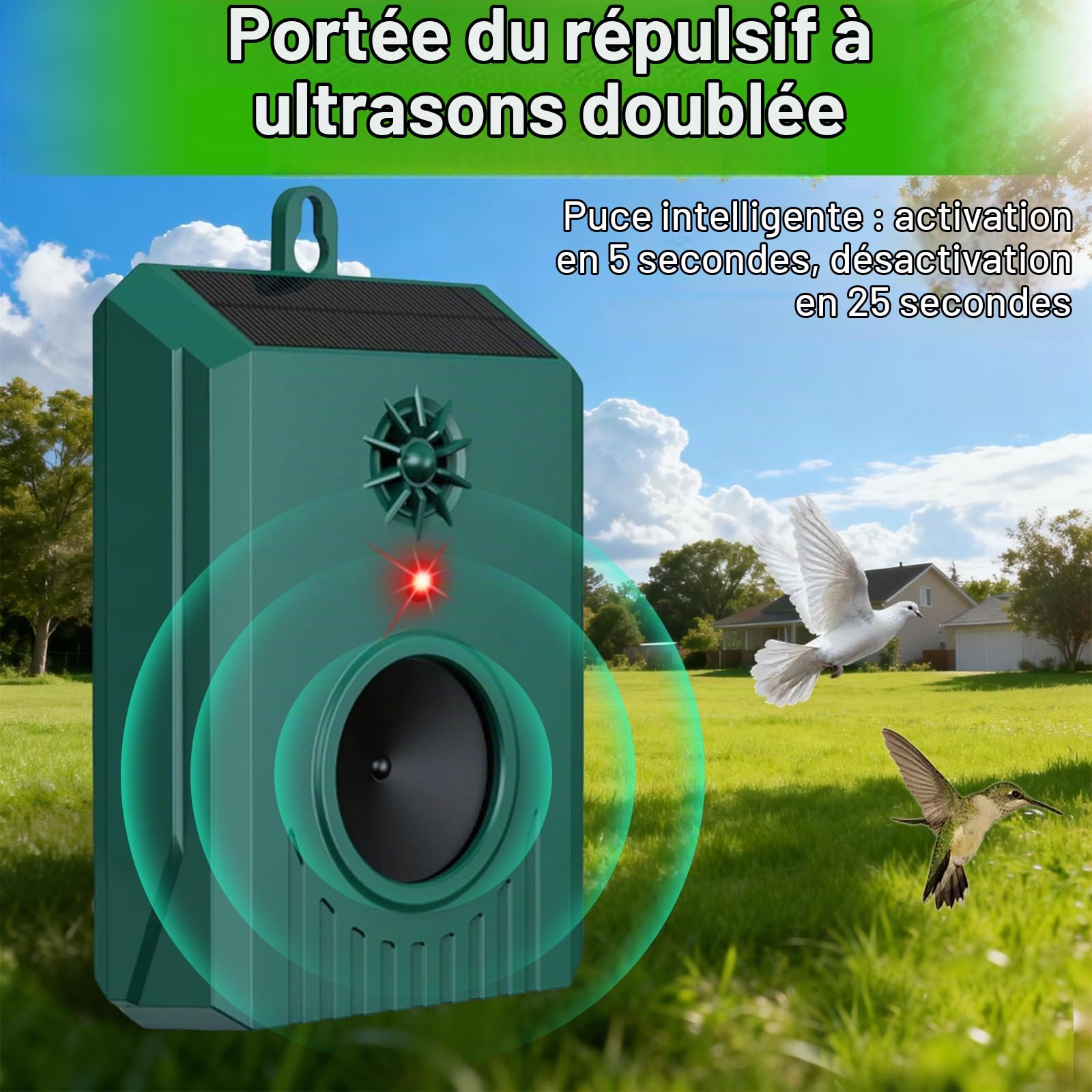 Répulsif solaire à ultrasons pour oiseaux extérieur