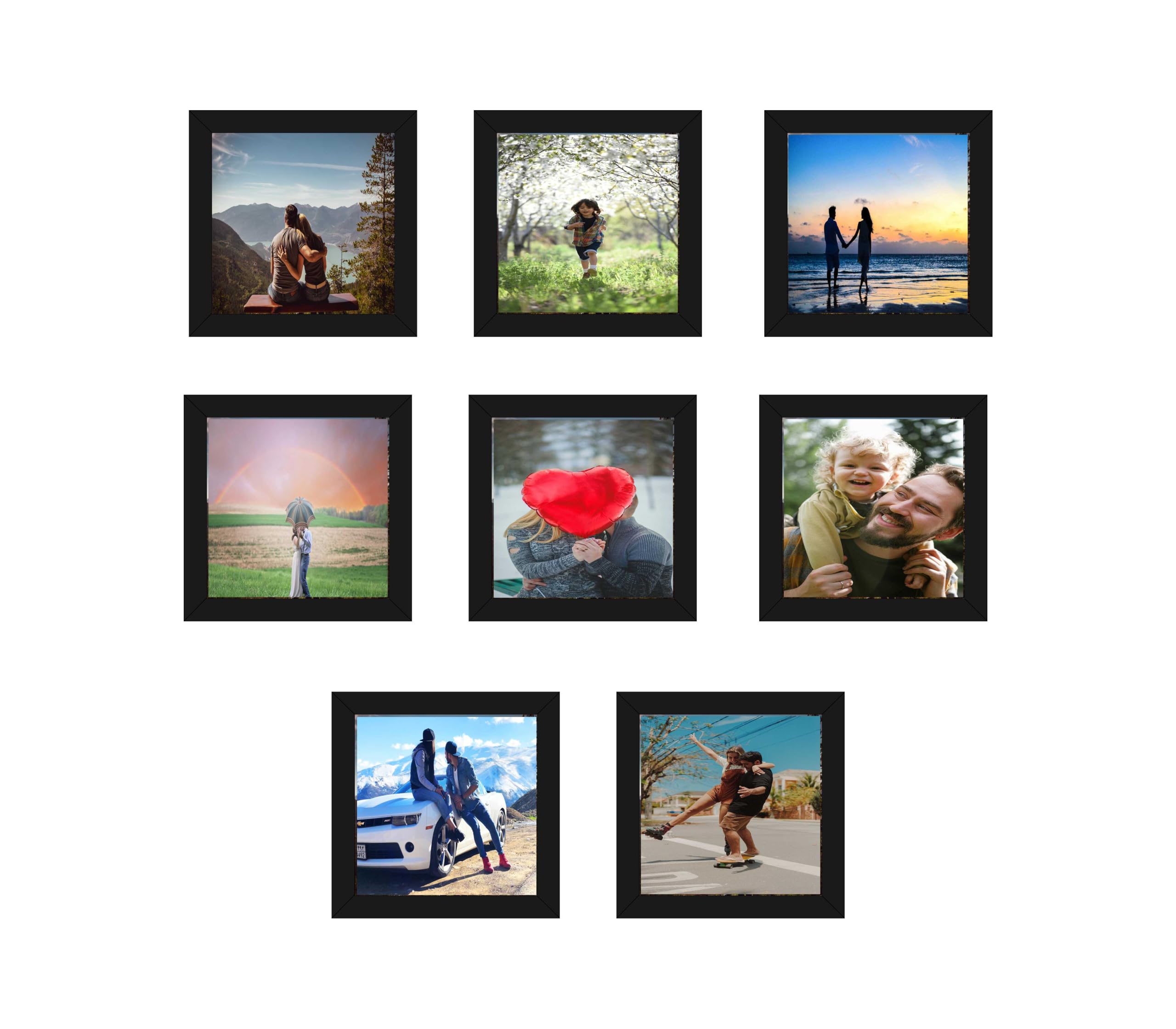 HK PRINTS Photo Frame for Home Office School Decoration 8 Frame Combo Collage for Wall Hanging (9x9 Inch, Synthetic Wood, Plexiglass) F-1