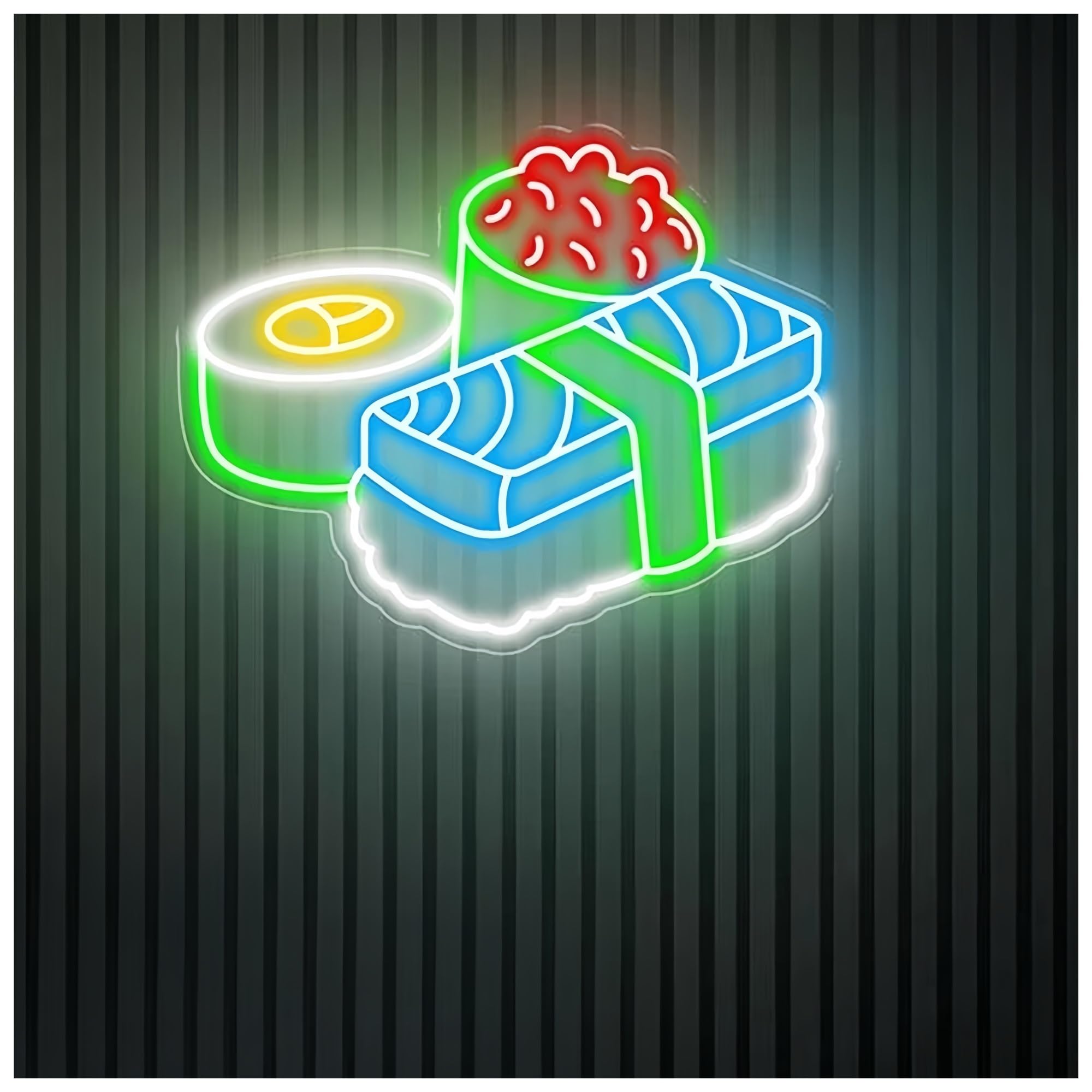 SHOUXI Sign Lamp Sushi Neon Sign Japanese Restaurant Sushi Roll Neon Light Kitchen Wall Decor Business Logo Light Sign(G,60X48CM)