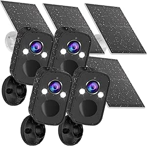 Rraycom 5MP Security Cameras Wireless Outdoor with Solar Panel, 4PC Outdoor Camera Wireless with 130° FOV, Full-Color Night Vision, Spotlight Siren Alarm, 2-Way Audio, Cloud/SD, w/Alexa asin的图片