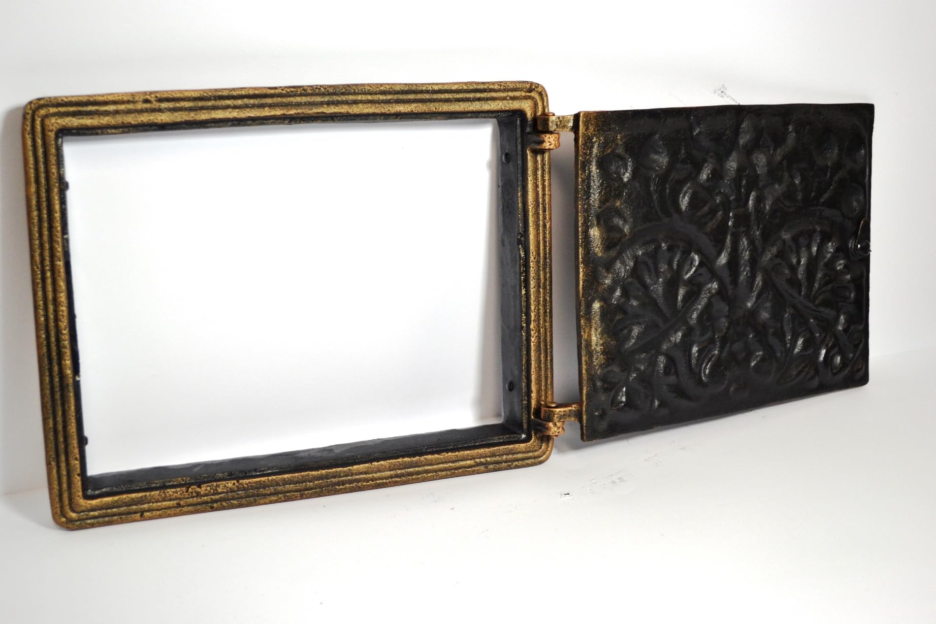 SEZAM Puerta de revisión maciza para estufas de hierro fundido, 31,2 x 2,5 x 24,5 cm, puerta de chimenea – Puerta de desalojo – para hornos, hornos de fuego y chimeneas – pintura dorada