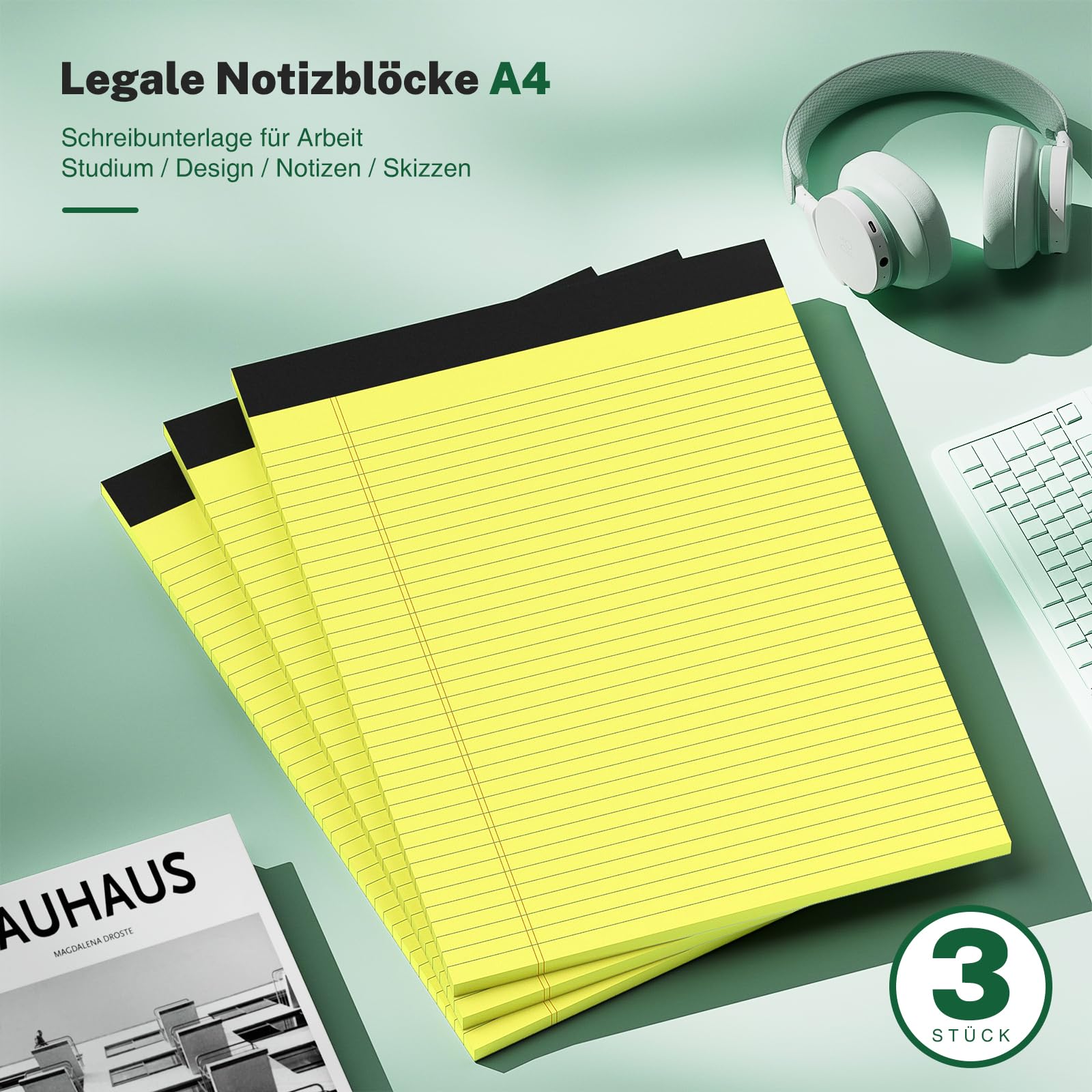 Notepad A4 Note Pads, 3 confezioni carta gialla