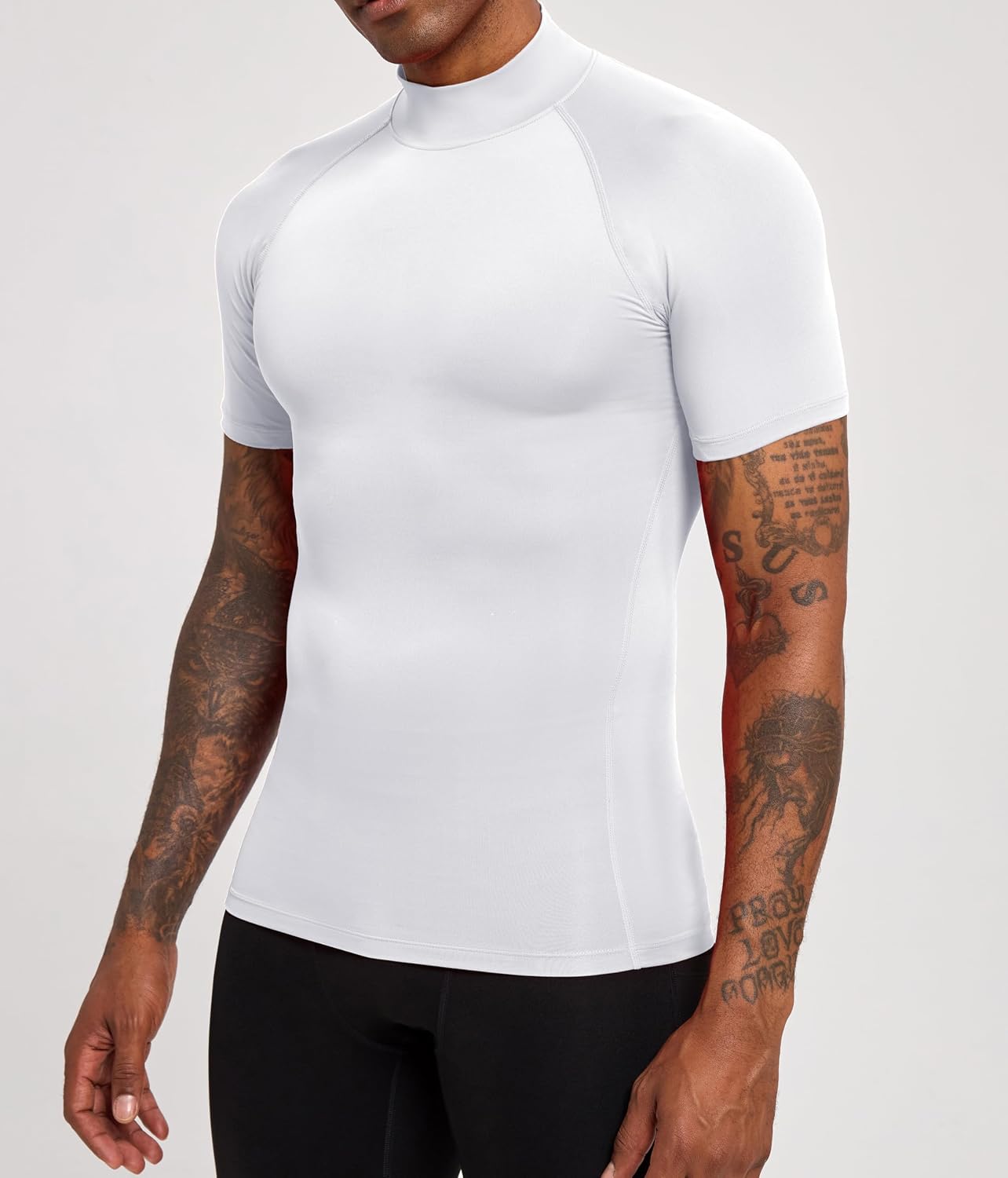 Compression Shirt Men Mock Turtleneck Short Sleeve Athletic Workout T Shirts Quick Dry Sports Undershirt Base Layer Tee Tops
