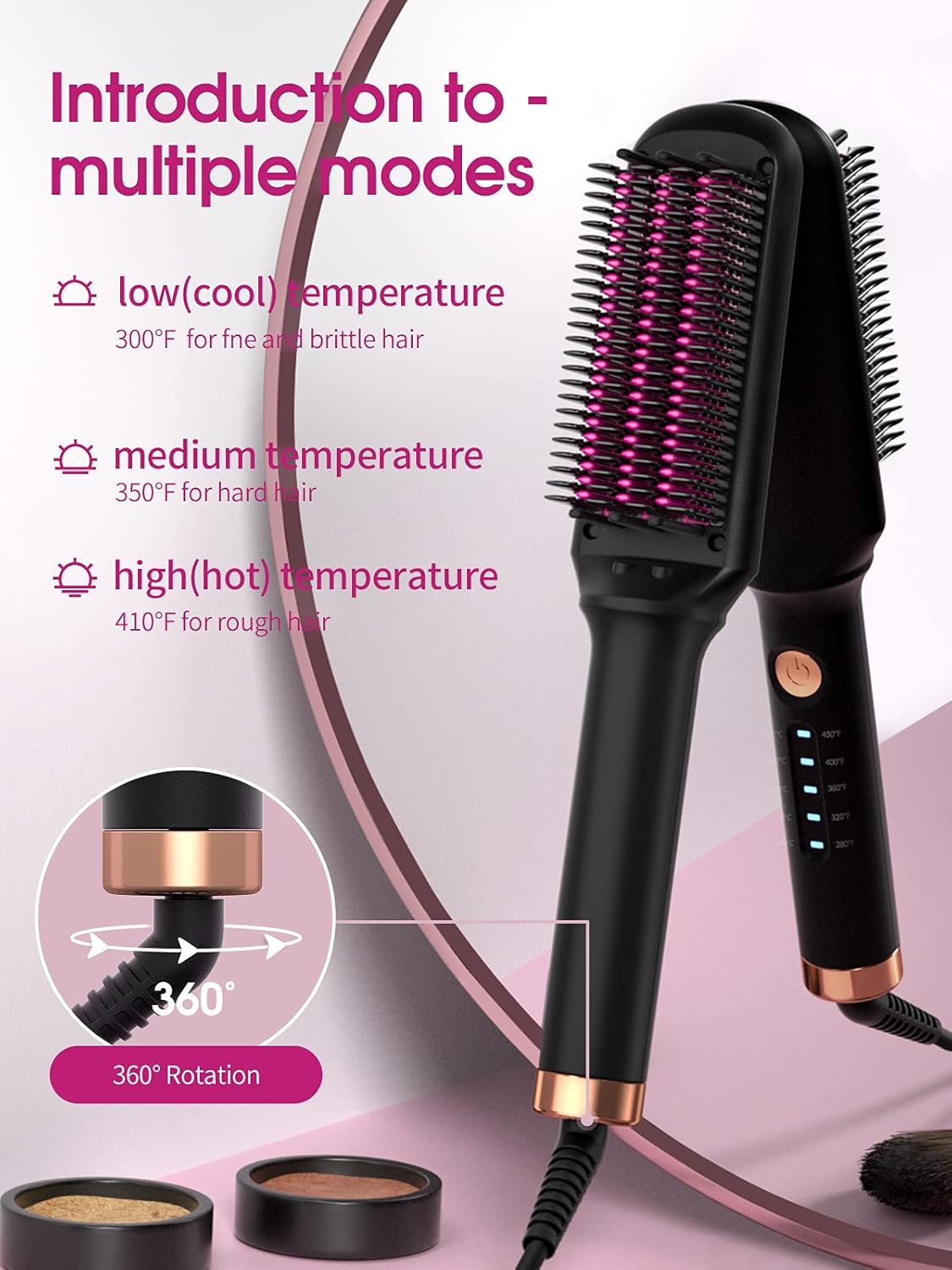 Ceramic Hair Straightener Brush, Hot Comb, Fast Heating & 5 Level Temperature Adjustable, Suitable for Hairless Silky Hair, Anti Scalding and Automatic Shedding, Safe and Easy to Use : Beauty & Personal Care