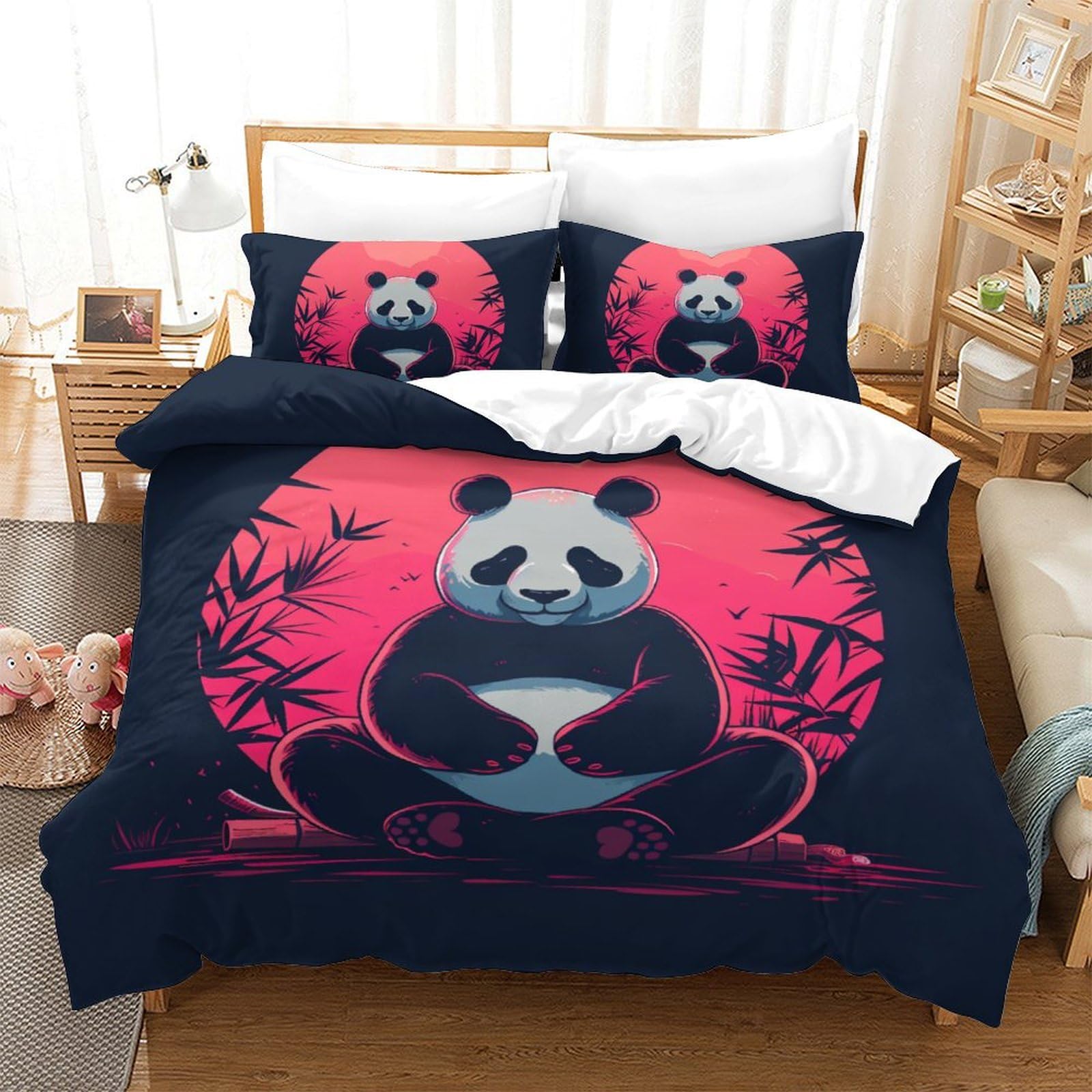 Housse de couette panda avec zip pour bloquer la couette dans le lit double