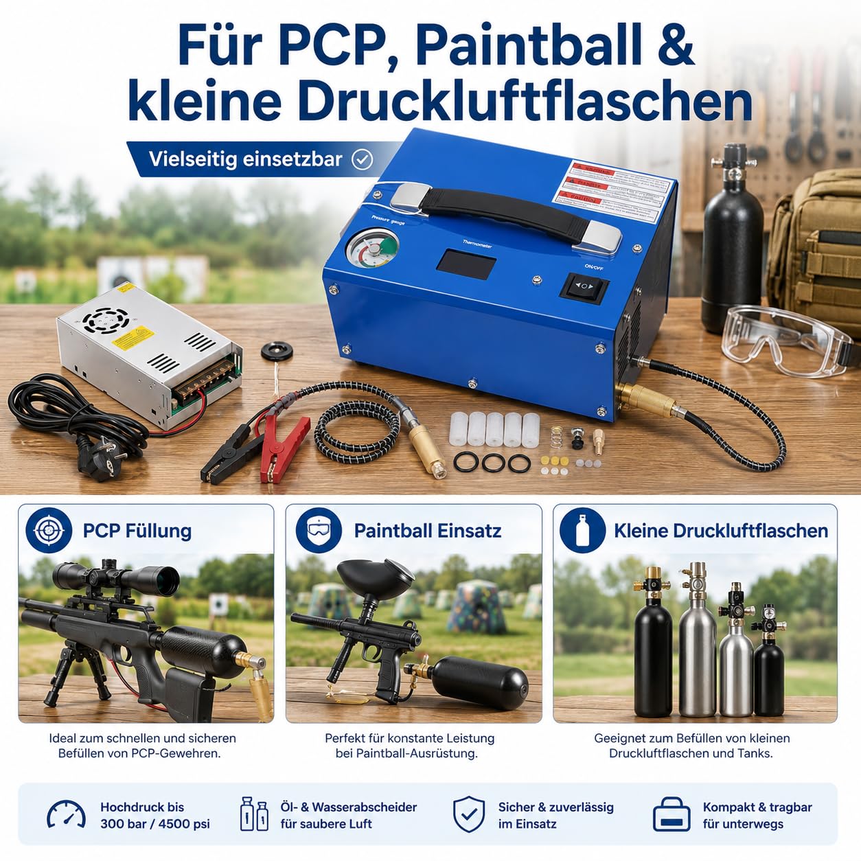 PCP Compressore Automatico 4500psi 300 bar 250W Auto Stop Pompa ad Alta Pressione