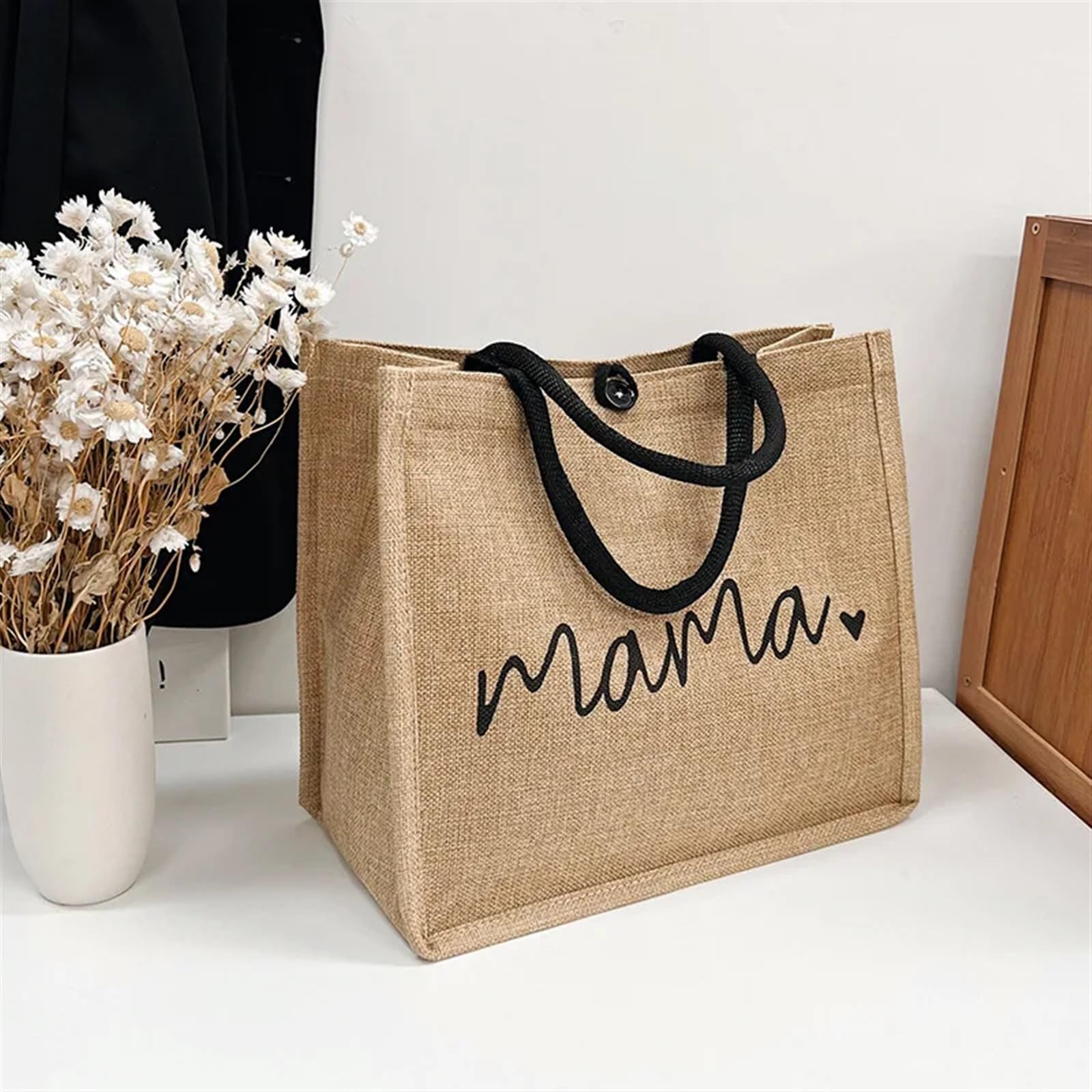 Borsa tote in juta, Borsa tote in iuta marrone grande da donna in lino for lo shopping a spalla for affari, lavoro, viaggi