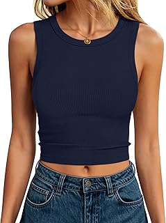 Womens Crop Tank Tops High Neck Sleeveless Ribbed Knit Slim Fit Shirts 2026 Summer Casual Basic Workout Clothes