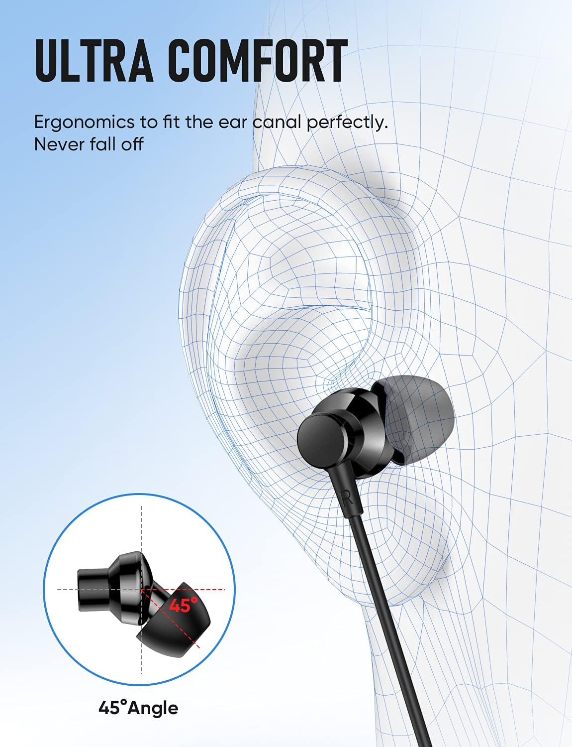VEENAX M2 Earbuds ergonomic 45-degree design