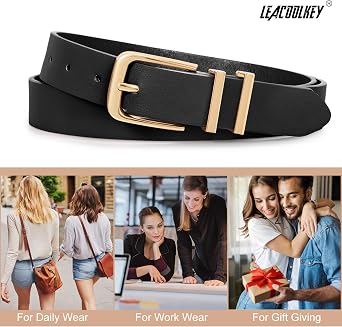 LEACOOLKEY 3 Pack Women's Leather Belts for Jeans Dress Pants Fashion Ladies Leather Belts with Gold Buckle
