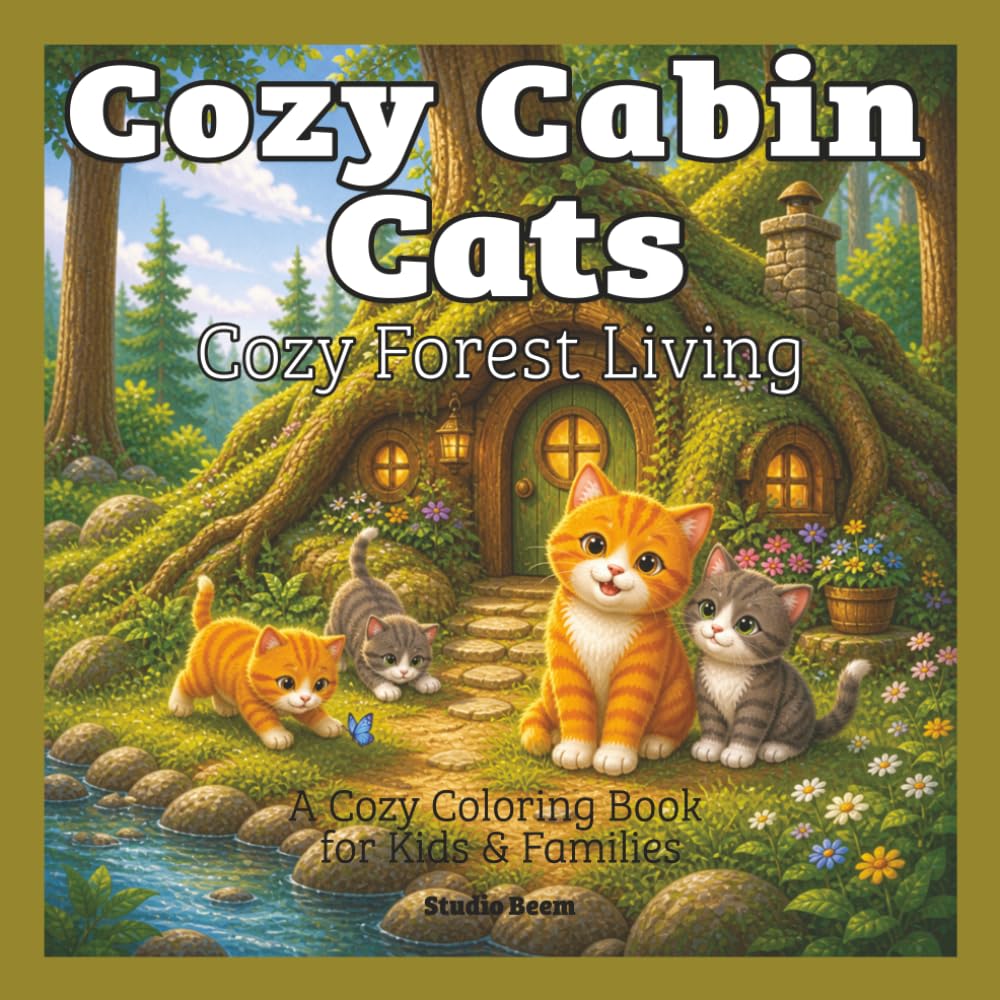 Cozy Cabin Cats: Cozy Forest Living — A Coloring Book: Bold & Easy Designs for Relaxation and Stress Relief