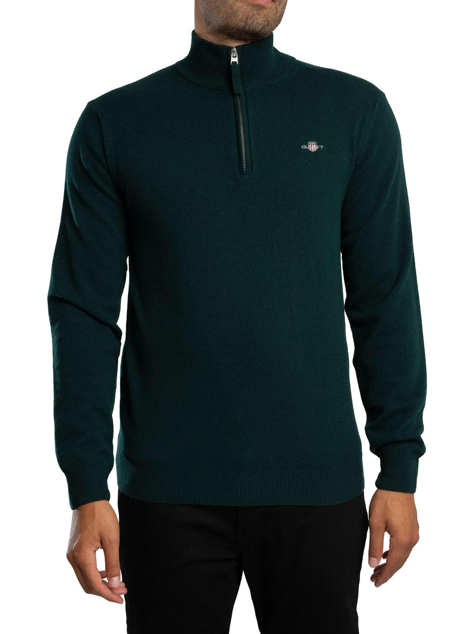 GANT Superfine Lambswool Half Zip, Tartan Green, M