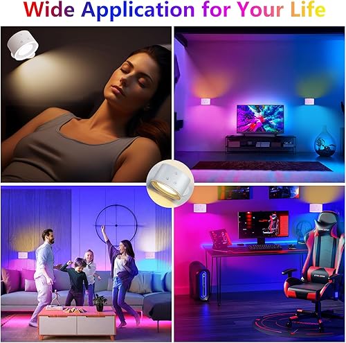 Miniatura 6 de LED Wall Light, Battery Operated Lights Wall Sconce RGB Ambient Lighting Wall Lamps Rechargeable with Remote, 3 Colors Temperatures & 4 Level