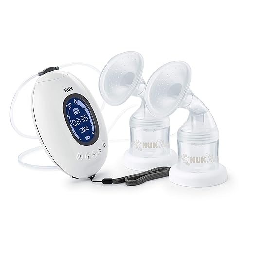 NUK Nature Sense - Bomba de leche doble eléctrica con batería, pantalla LCD, 2 recipientes para leche materna de 150 ml