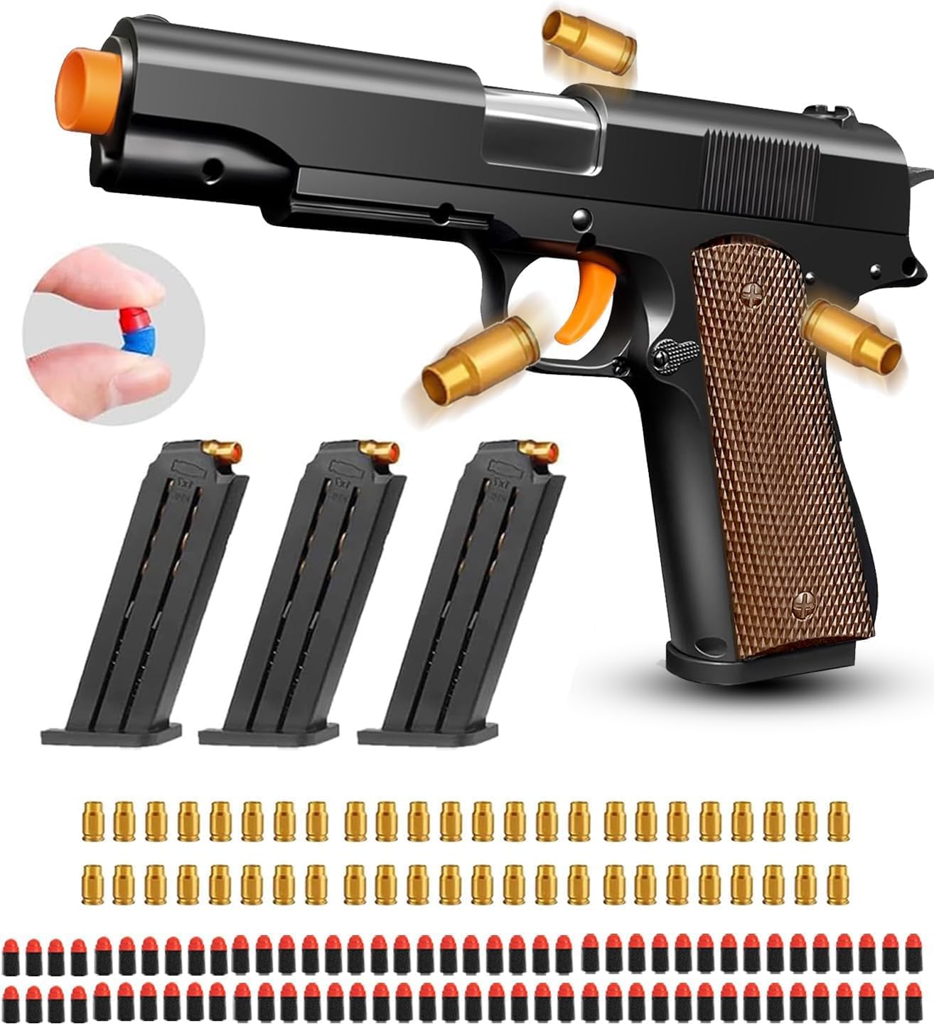 LBDREXZ Shell Ejecting Toy Gun with Soft Foam Bullets - Safe Pistol Blaster, 3 Mags, 48 Shells + 80 Bullets for Kids 8+