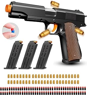 LBDREXZ Shell Ejecting Toy Gun with Soft Foam Bullets - Safe Pistol Blaster, 3 Mags, 48 Shells + 80 Bullets for Kids 8+