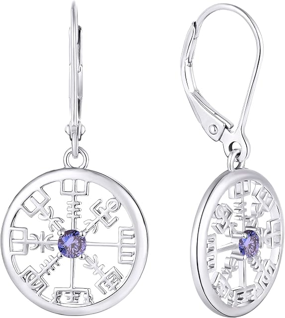 JO WISDOM Drop Vegvisir Earrings 925 Sterling Silver Leverback Viking Earrings for Women