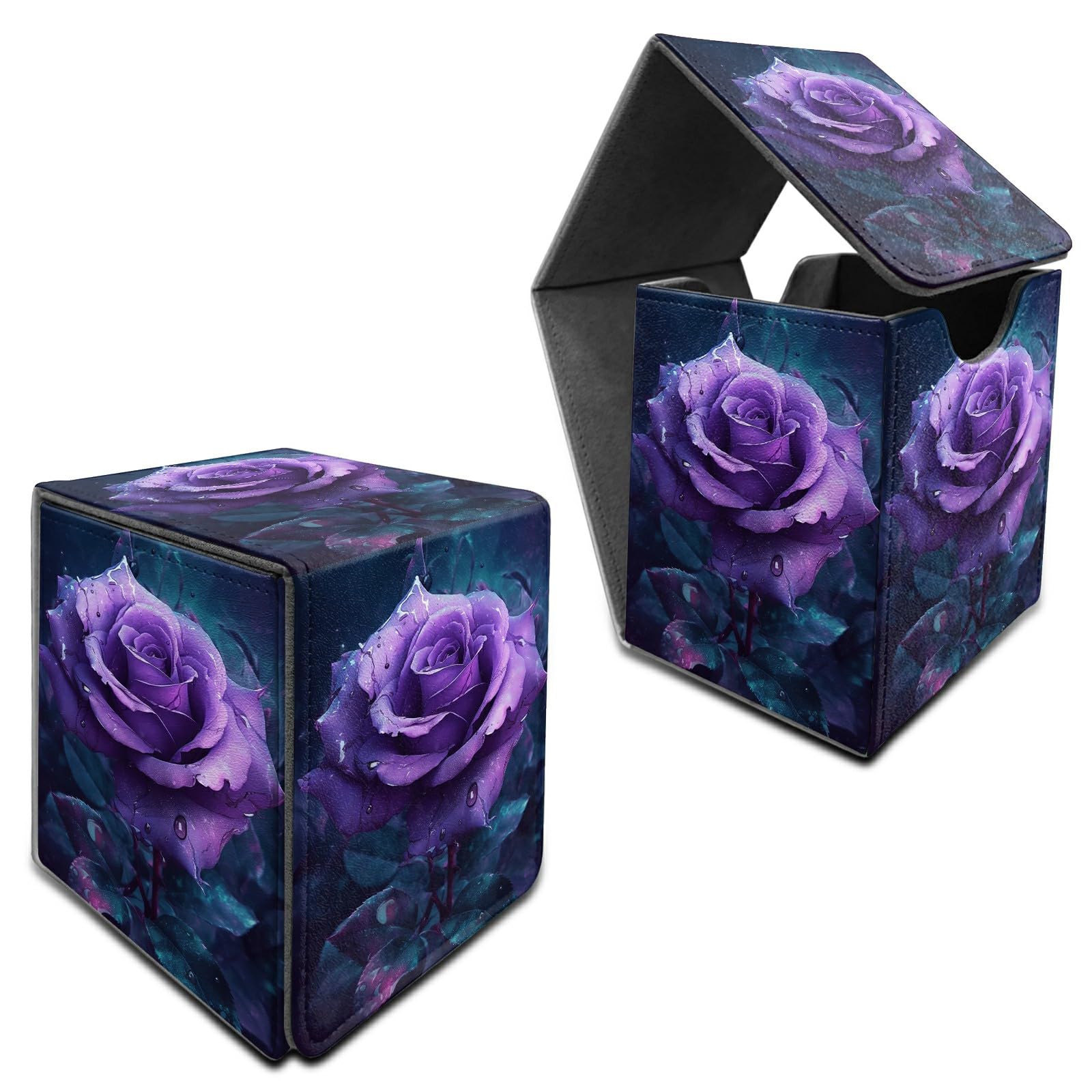 RWUTYTIUL for MTG Commander Deck Box, Card Storage Box Fits 100+ Sleeved Cards, PU Leather Large Size Strong Magnet Card Deck Case Holder for Board Game Magic MTG TCG CCG, Purple Roses — image 1