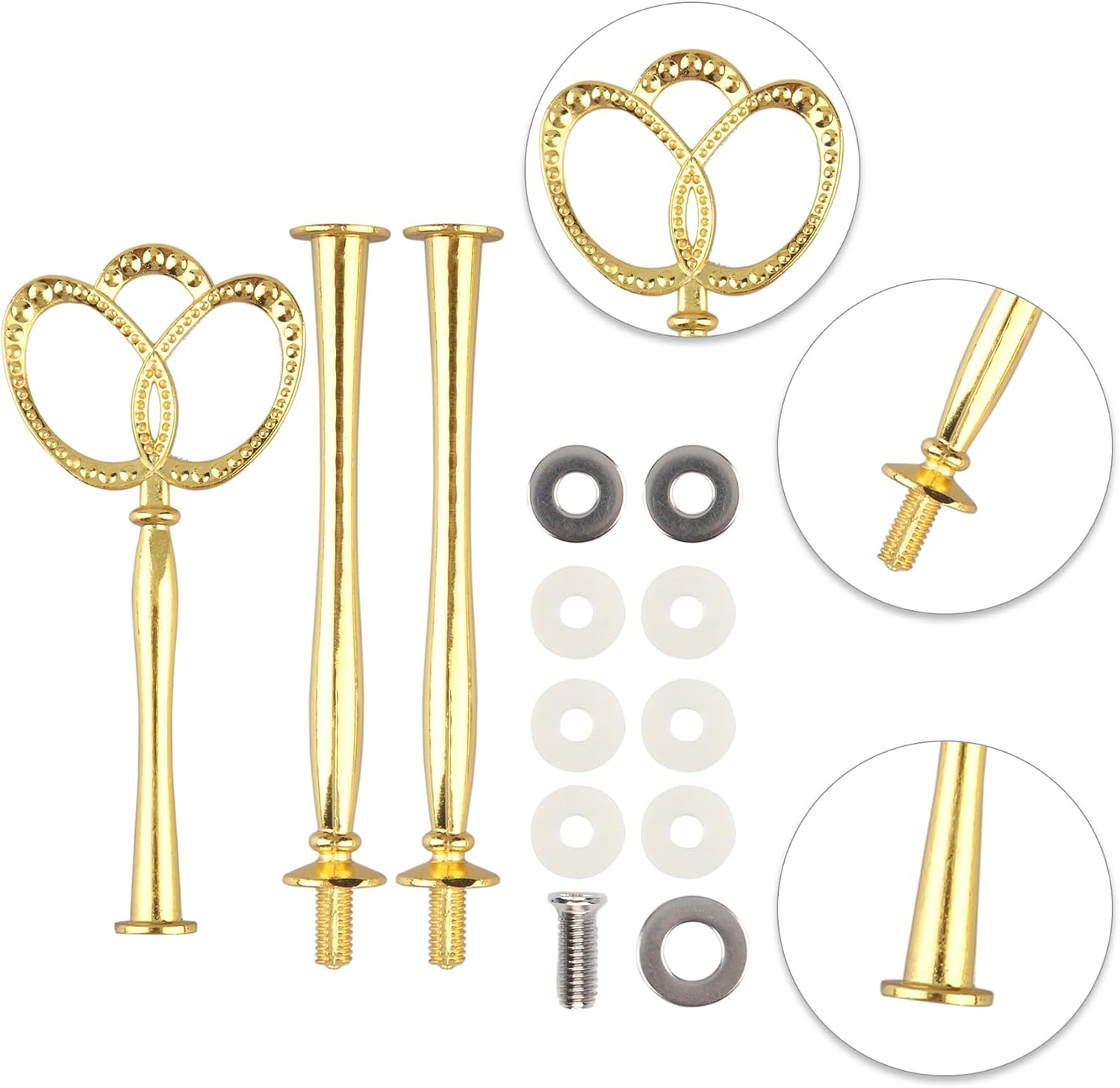 3 Tier 14" Heavy Metal Cake Stand Holder Fruit Plate Stand Fitting Hardware Rod with Stylus (Gold_New_Crown) image 3