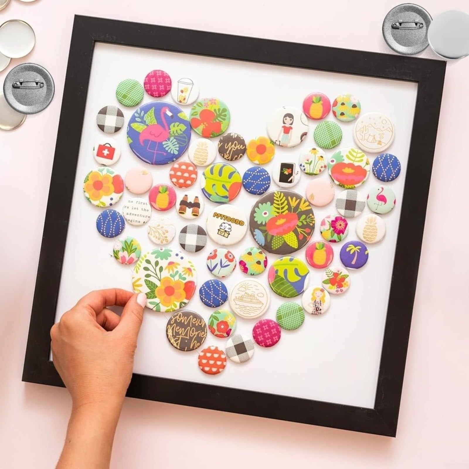 58 mm runder Knopfmacher mit leeren Papierbögen und transparenter Folie für DIY-Abzeichen und Anstecknadeln, kompatibel mit Standard-Maschinen