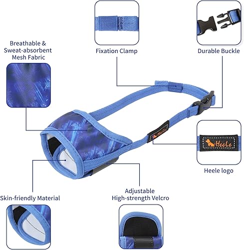 Miniatura 4 de HEELE Bozal para perro, bozal de nailon suave para perros pequeños, medianos y grandes, transpirable, ajustable, mejillón, evita que muerdan,