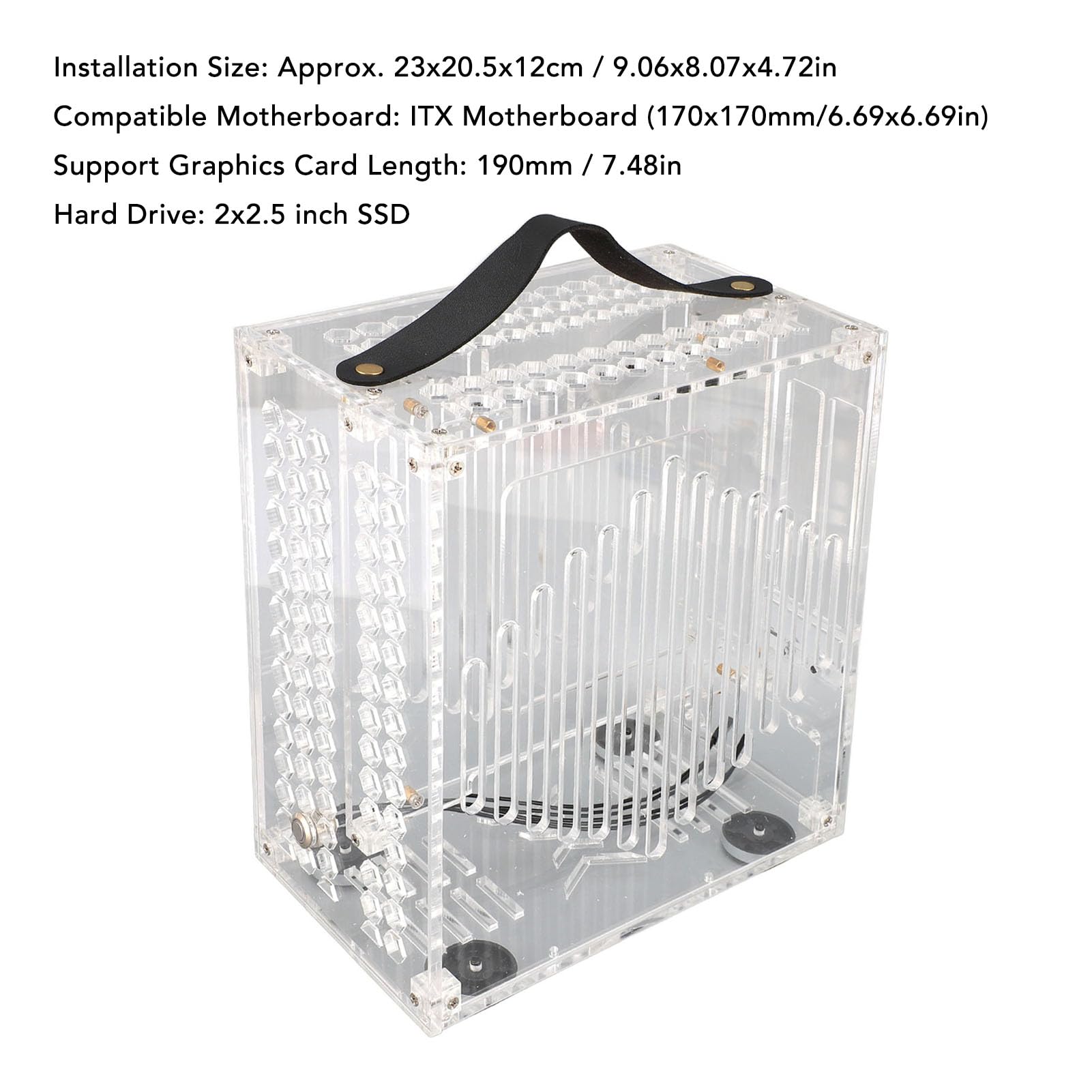 Demeras Miniaturowa Obudowa Komputera ITX Przenośna Akrylowa Obudowa Komputera dla Majsterkowiczów 23x20,5x12cm Przezroczysty Przepływ Powietrza 360 Stopni (Jasne)