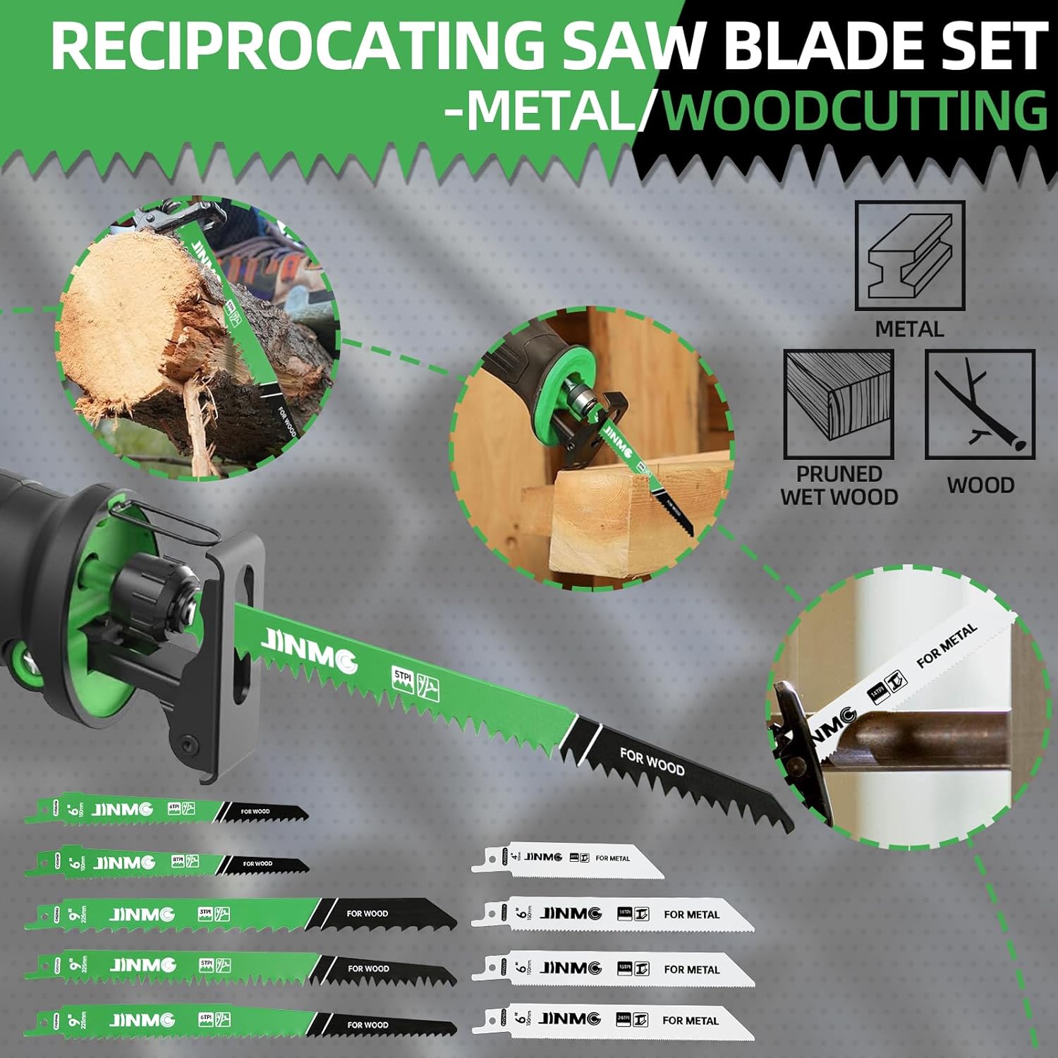 44-Piece Reciprocating Saw Blade Set - 8 Metal & 36 Wood Cutting Saw Blades, Pruner Saw Blades with Organizer Case - Fits Most Brands