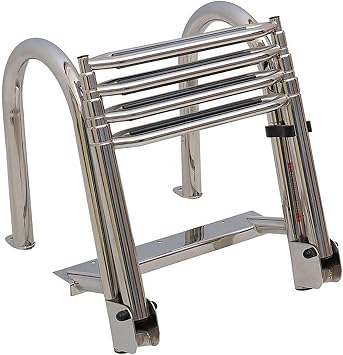 Telescopic 4 Step Pontoon Boat Ladder 316 Stainless Steel Boat Ladder, Dock Ladder Heavy Duty Swim Deck Ladder with Wider Pedals & Hand Railings