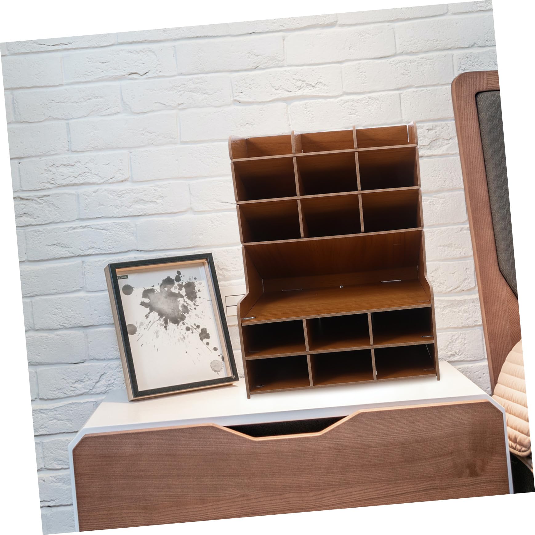 Angoily Portapenne in Legno per Scrivania con Scomparti per Matite Righelli e Gomme Contenitore Organizer da Scrivania in Legno Massello per Cancelleria