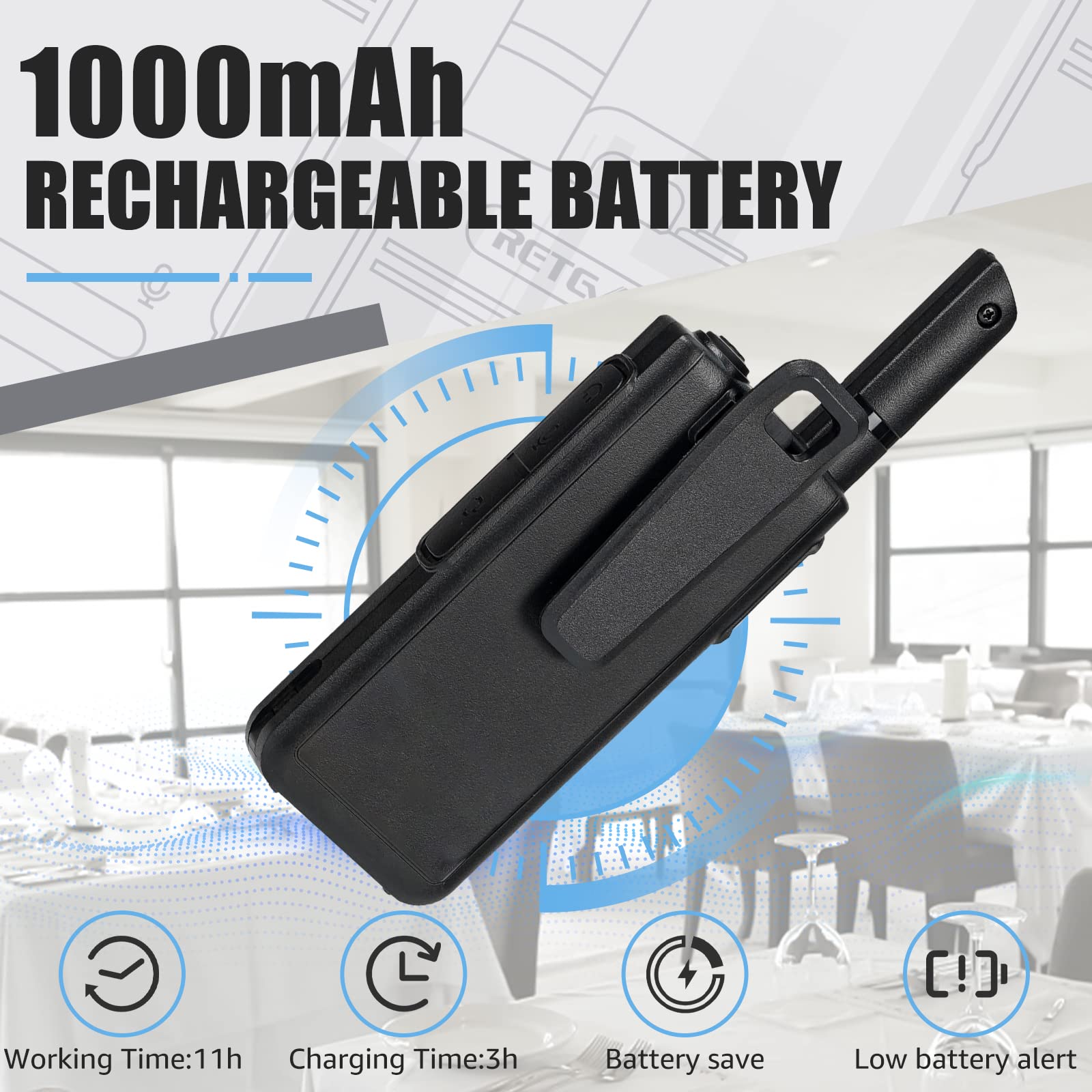 Retevis RB639P Walkie-Talkies für Erwachsene, Mini-Funkgerät mit Ohrhörern, VOX, USB-C, PMR446 Professionelles 2-Wege-Funkgerät für Restaurant (Schwarz, 4 Stück)