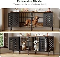 Vista 4 de ONBRILL Mueble de jaula para perros de 63 pulgadas para 1 o 2 perros, jaula doble grande para perros con divisor extraíble, jaula de madera