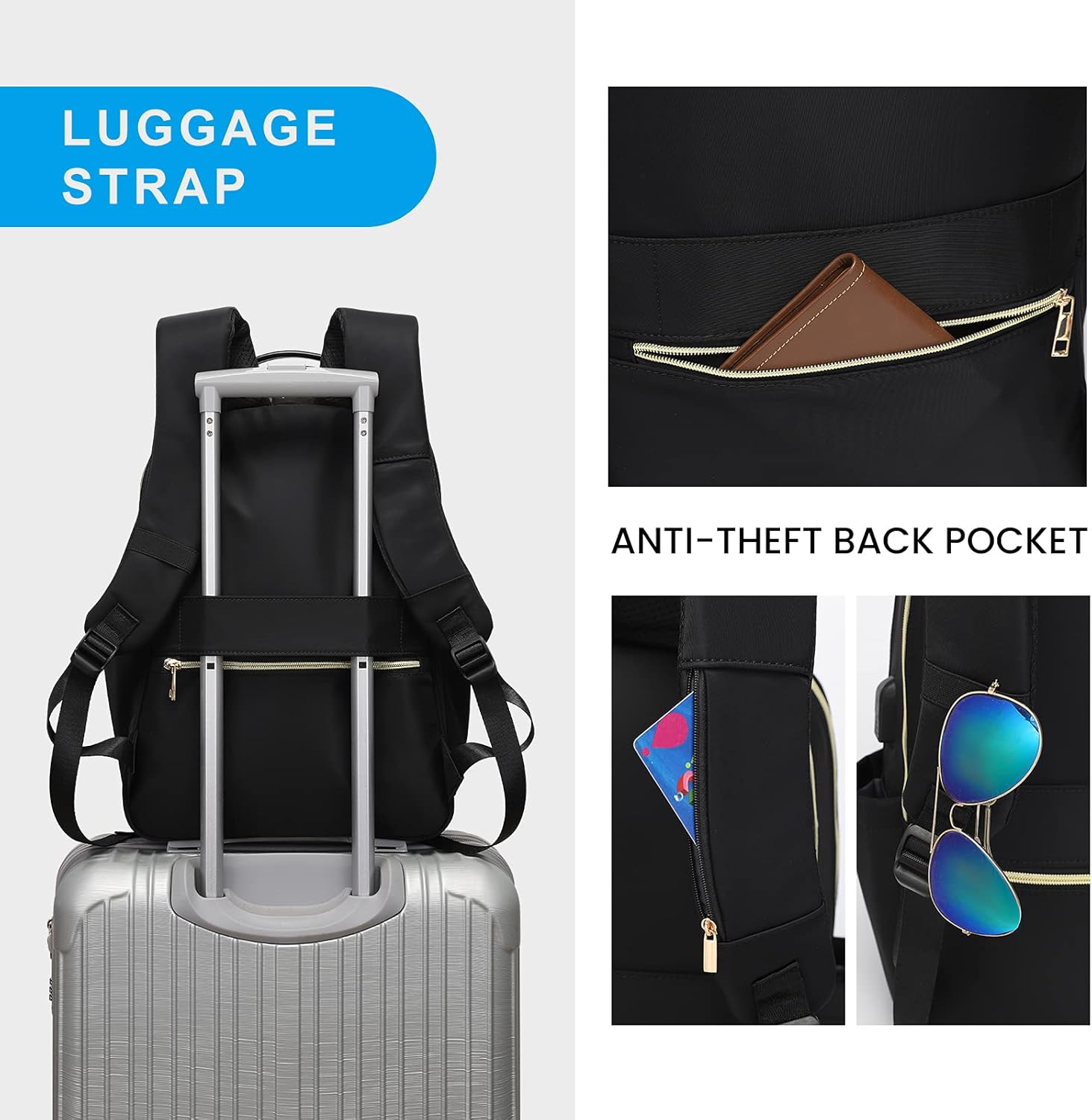 Modoker Eco-Friendly 15.6 Inch Laptop Backpack, Quilted Work Backpack for Women Bookbag Teacher Backpack with USB Charging Port, Travel Backpack Purse for Women Nurse, Black - Image 6