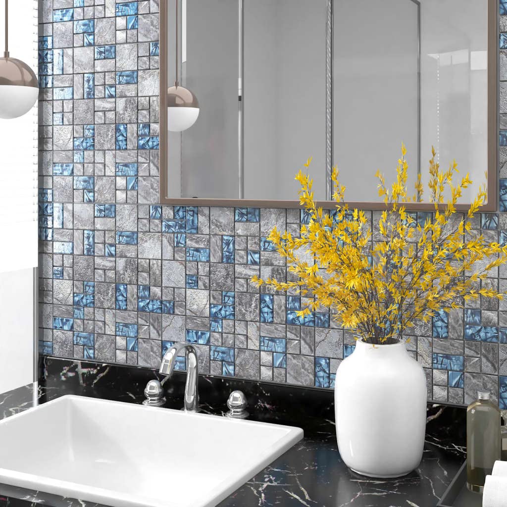 Furniture Item Home Mosaico Azulejos 22 piezas Gris y Azul 30x30 cm Cristal Muebles