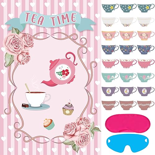 Hooqict Tea Party Games: Pin the Tea Cup on the
