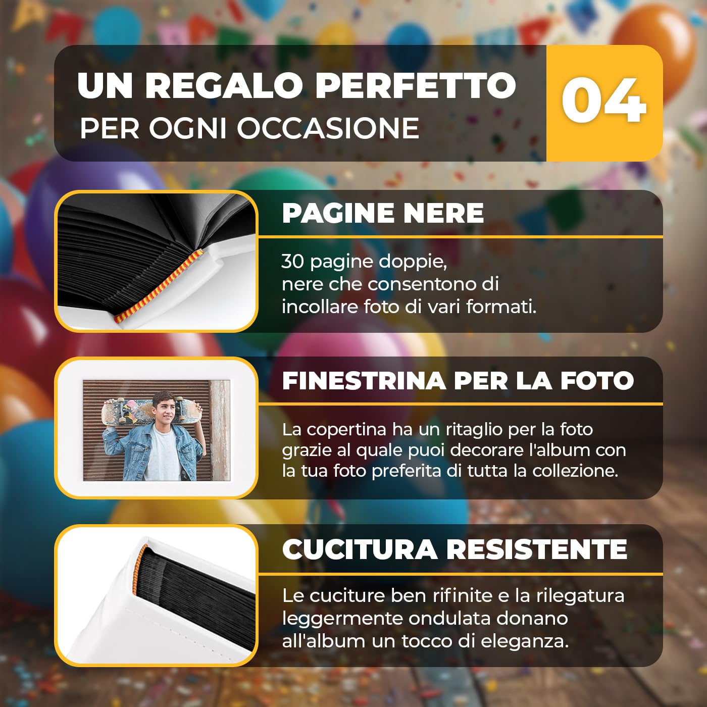 Maverton Album Fotografico, Copertina Rigida in Pelle Sintetica | Bianca con Finestra e la Personalizzazione ad Incisione Laser, 60 pagine nere, 240 foto 10x15 cm, regalo uomo, 18 anni