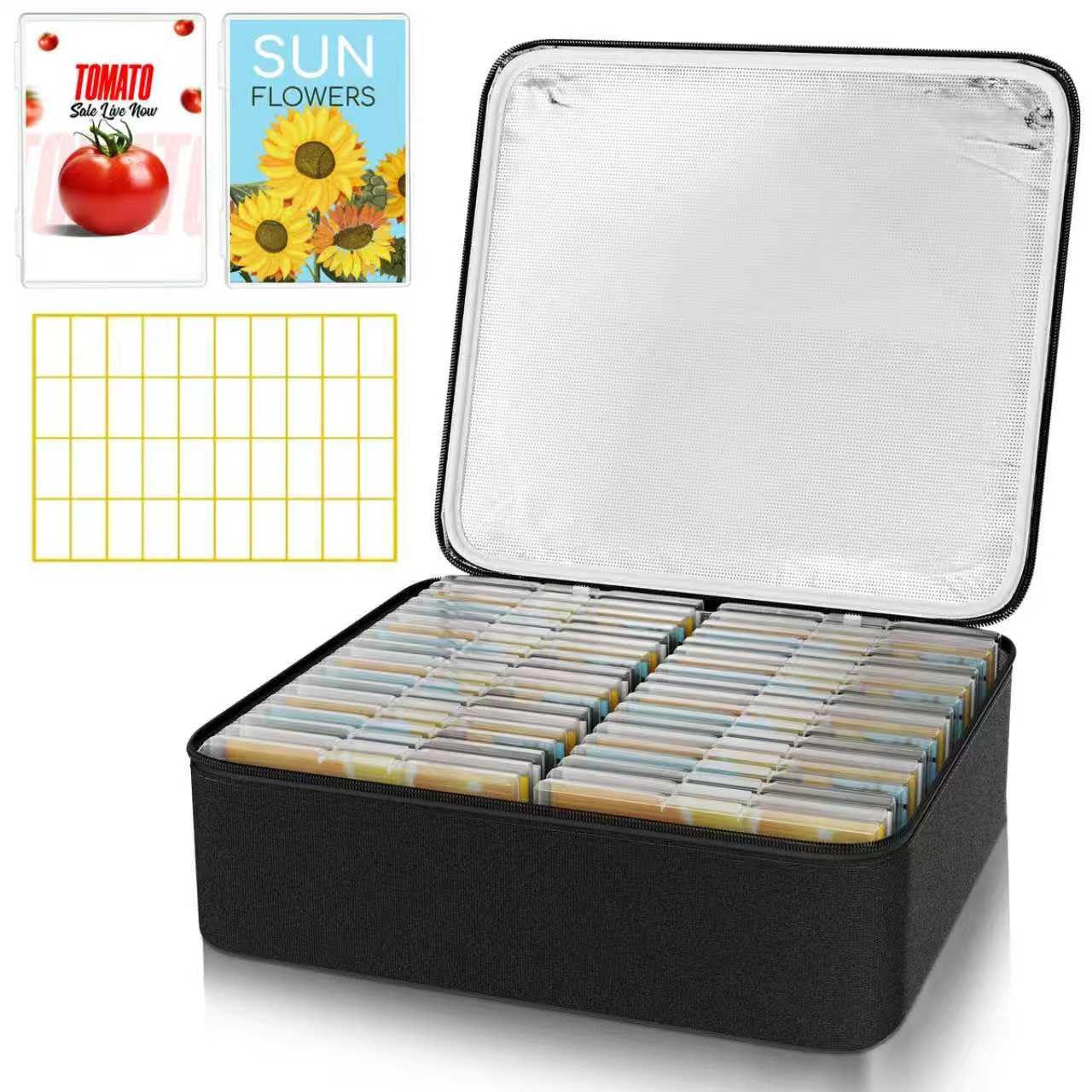 Aufbewahrungsbox für Samen mit 38 Fächern und isolierter Tasche für 80–200 Samenumschläge, Oxford-Stoff, Garten-Samenbehälter mit Etiketten, Samenpaket-Organizer für Pflanzen, Blumen, Gemüsesamen
