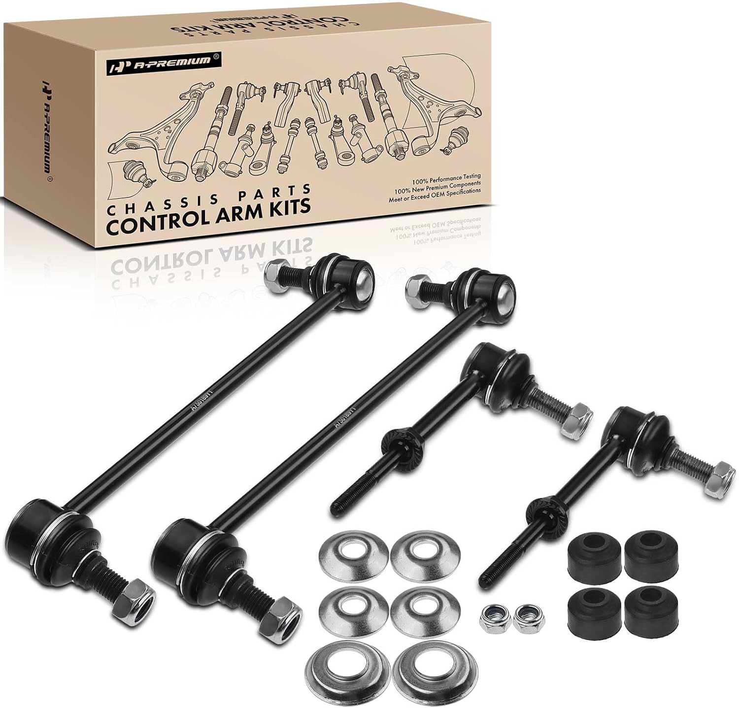 A-Premium Set of 4, Front and Rear Sway Bar Links Kit Stabilizer Bar Links, Compatible with Chevrolet Equinox 2008-2017, GMC Terrain 2010-2017, Pontiac Torrent 2008-2009