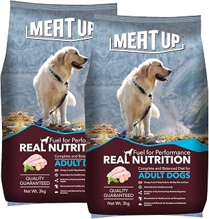 Meat Up Adult Dry Dog Food 6kg (3kg + 3kg) | Chicken Flavour | Glucosamine for Healthy Joints & Bones | Enriched with Vita... Price In India