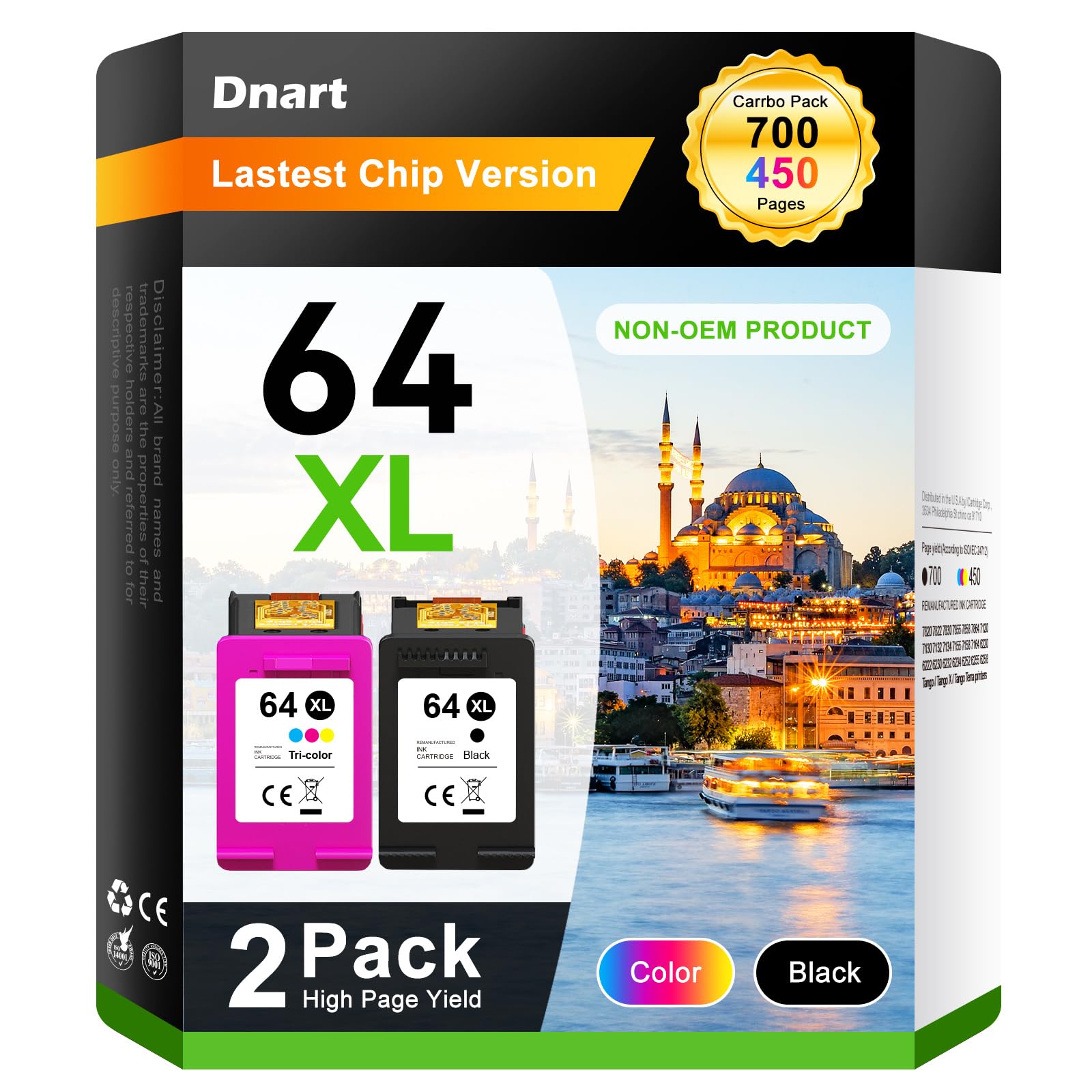 64XL Ink Cartridge Combo Pack (2 Pack) - Replacement for HP Ink 64 Black/Color High Yield HP64xl Ink Compatible with HP Envy Photo 7855 7858 7155 7800 6255 6200 7955e Tango Series Printers